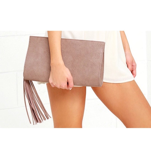 Lulus Handbags - CLUTCH or CROSS BODY SUEDE TASSEL BAG